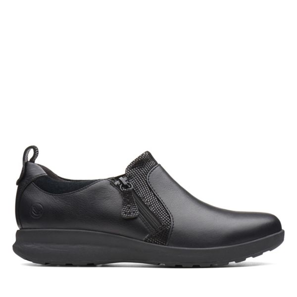 Clarks Womens Un Adorn Zip Flat Shoes Black | CA-3497285